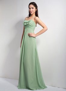 Halter-top Chiffon Bridesmaid Dress for Wedding in Apple Green with Ruches