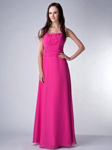 Hot Pink Empire Ruched Bridesmaid Dress with Halter-top Neckline