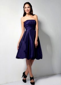 Strapless Bridesmaid Dress for Wedding with Ruches in Eggplant Purple