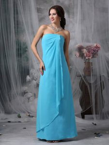 Strapless Bridesmaid Dress for Church Wedding in Baby Blue with Floor-length