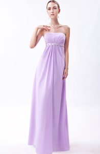 Strapless Long Chiffon Junior Bridesmaid Dresses with Sash in Lavender