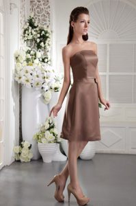 Brown Strapless Satin Mother of The Bride Dress with Bowknot in Knee-length