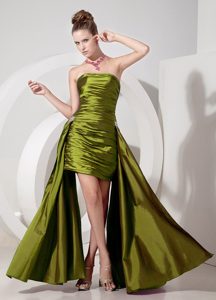 Olive Green Strapless High-low Ruched Prom Pageant Dresses for Cheap