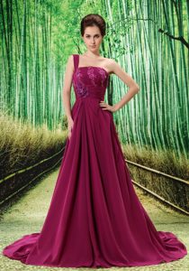 Appliqued Sweep Train Dresses for Prom Court in Fuchsia