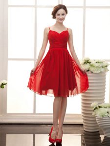 Wine Red Spaghetti Straps Neckline Ruching Prom Party Dress Sleeveless Zipper