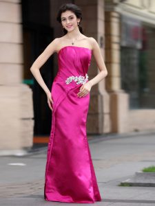 Free and Easy Floor Length Hot Pink Formal Dresses Satin Sleeveless Beading