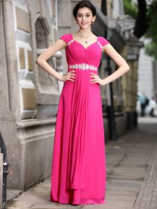 Floor Length Zipper Prom Dress Hot Pink for Prom and Party with Beading