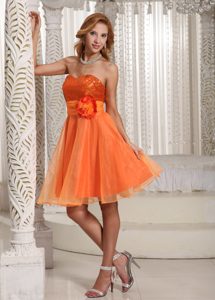Organza Handmade Flowery Belt and Sequins Decorated Senior Prom in Orange