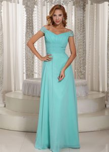 Simple Aqua Blue Off the Shoulder Dress for Prom Princess with Ruched Bodice