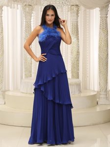 Halter Ruffled and Pleated 2013 Prom Dresses for Debutante Ball in Royal Blue