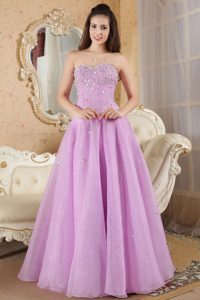 New Lavender Organza Beaded Lace-up Prom Holiday Dress in Floor-length