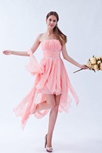 Watermelon Ruched and Beaded Memorable Chiffon Prom Dress for Ladies