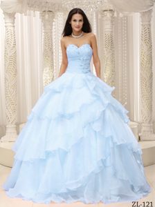 Ready to Wear Light Blue Ruched Quinceanera Dresses