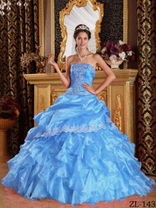 Attractive Baby Blue Strapless Organza Quinceanera Dress on Wholesale Price