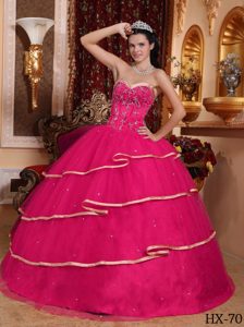 Hot Pink Sweetheart Sweet 15 Dress with Beadings and Gold Hemline in 2012