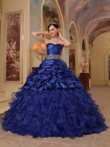 Beading and Organza Dress for Quinceanera with Pick-ups and Ruffles