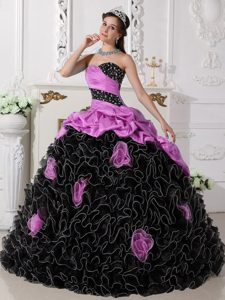 Lavender and Black Beaded Quince Dresses with Ruffles and Pick-ups in 2013