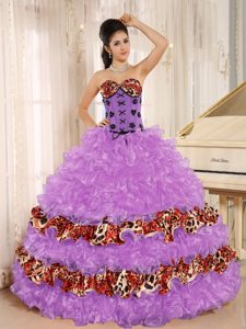 Sweetheart Leopard Dress for Quince with Ruffles and Lace Up Back for 2014