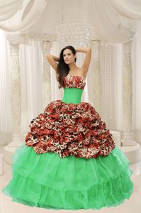 New Leopard Sweet Sixteen Quinceanera Dresses with Pick-ups and Strapless