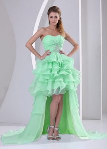 Apple Green Organza High-low Junior Prom Dress with Ruche and Ruffles