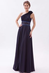 Empire One Shoulder Prom Gown Dresses with Beading in Black