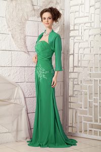 2013 Dark Green One Shoulder Chiffon Prom Celebrity Dresses with Appliques