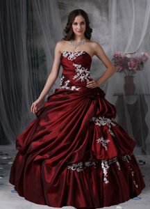 Ball Gown Appliqued Wine Red Quinceanera Dress Strapless Floor Length