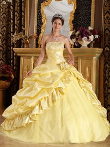 Cute Yellow Ball Gown Dresses for Quinceanera in and Tulle with Beading