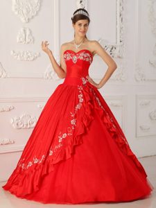 Magnificent Red A-line Sweetheart Quinceanera Dress with Embroidery and Beads