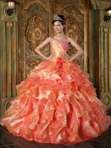 Exquisite Orange Ball Gown Strapless Quinceanera Dress with Beading and Ruffles