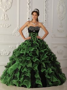 Classic Green Ball Gown Sweetheart Quinceaneras Dresses in Organza with Beading