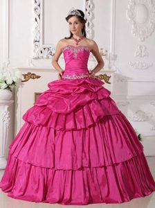 Exquisite Hot Pink Sweetheart Quinceanera Dress in with Beads and Ruche