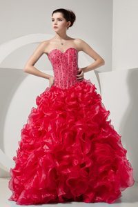 Up-to-date Coral Red A-line Sweetheart Quinceaneras Dresses in Organza to Floor
