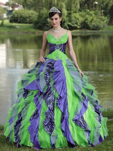 Luxury and Grace Colorful Organza Straps Dresses for Quinceaneras with Beading
