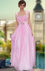 Classical Satin Sleeveless Floor Length Homecoming Dress and Belt and Hand Made Flower