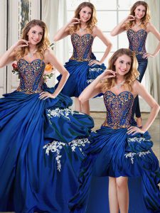 Four Piece Royal Blue Ball Gowns Sweetheart Sleeveless Taffeta Floor Length Lace Up Beading and Appliques and Pick Ups 1