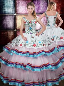 Lovely Straps Taffeta Sleeveless Floor Length 15 Quinceanera Dress and Beading and Embroidery