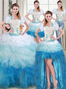 Fancy Four Piece Floor Length Lace Up Sweet 16 Dress Multi-color for Military Ball and Sweet 16 and Quinceanera with Bea