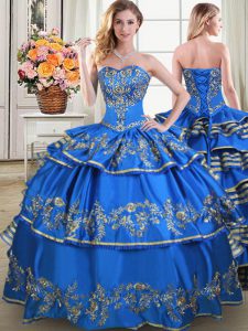 Blue Lace Up 15 Quinceanera Dress Beading and Embroidery and Ruffled Layers Sleeveless Floor Length