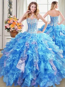Baby Blue Vestidos de Quinceanera Military Ball and Sweet 16 and Quinceanera and For with Beading and Ruffles and Sequin