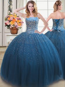 Teal Sweetheart Neckline Beading Quinceanera Gown Sleeveless Lace Up