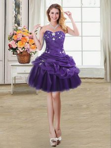 Pick Ups Mini Length Purple Prom Dresses Sweetheart Sleeveless Lace Up