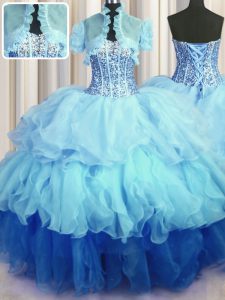 Free and Easy Visible Boning Bling-bling Sleeveless Floor Length Beading and Ruffled Layers Lace Up Quinceanera Dresses 