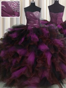Designer Organza and Tulle Sweetheart Sleeveless Lace Up Beading and Ruffles and Ruffled Layers Quinceanera Gown in Mult