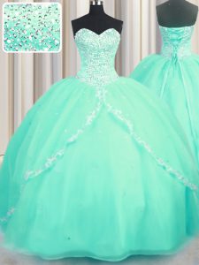 Beautiful Organza Sleeveless With Train Sweet 16 Dresses Brush Train and Beading and Appliques