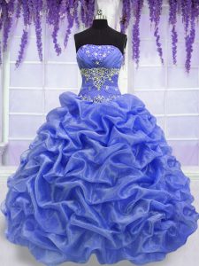Hot Selling Blue Sleeveless Beading and Pick Ups Floor Length 15 Quinceanera Dress