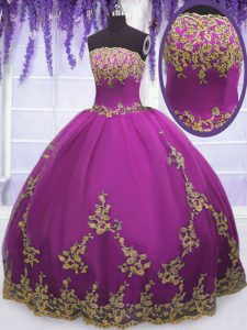 Sleeveless Floor Length Appliques Zipper Quinceanera Dress with Fuchsia