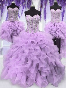 Four Piece Lavender Quinceanera Dress Military Ball and Sweet 16 and Quinceanera and For with Ruffles and Sequins Sweeth