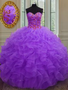 Purple Sweetheart Lace Up Beading and Ruffles Sweet 16 Dresses Sleeveless