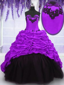 Noble Purple Sweetheart Lace Up Appliques and Pick Ups Ball Gown Prom Dress Sweep Train Sleeveless